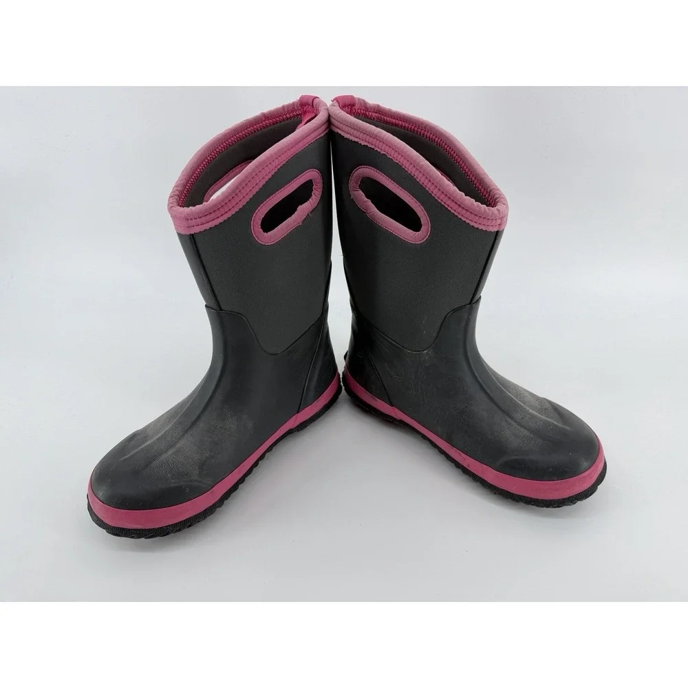BOGS‎ Classic Matte Boots Youth Kid's Girl's Gray Pink Insulated Winter Sz US 5